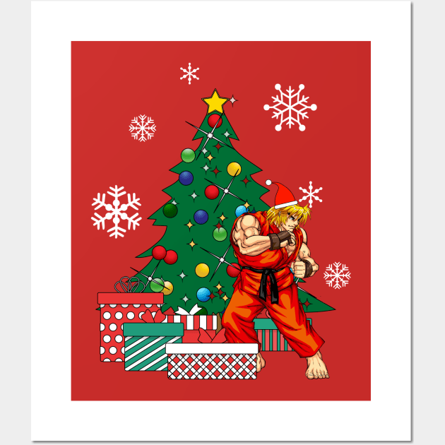 Ken Masters Around The Christmas Tree Street Fighter Wall Art by Nova5